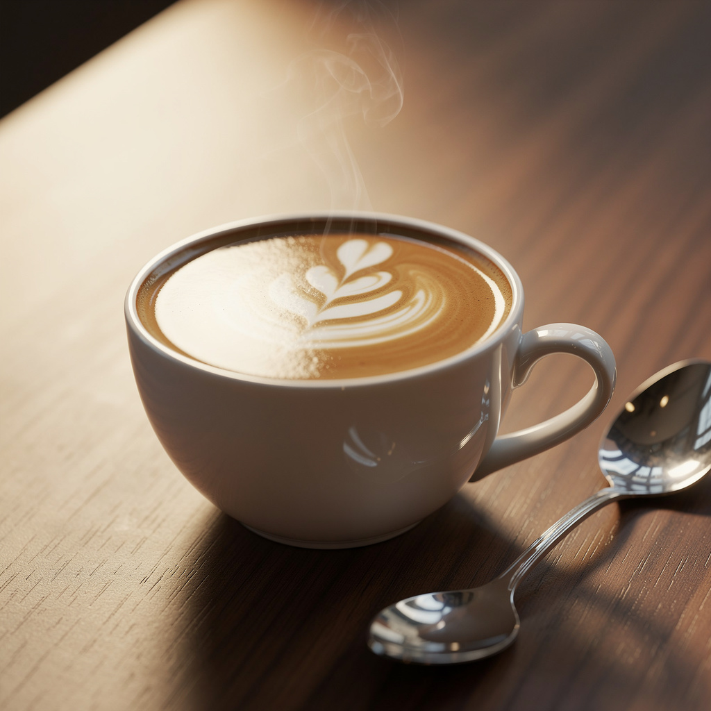 Warm matte ceramic cup filled with poured espresso microfoam